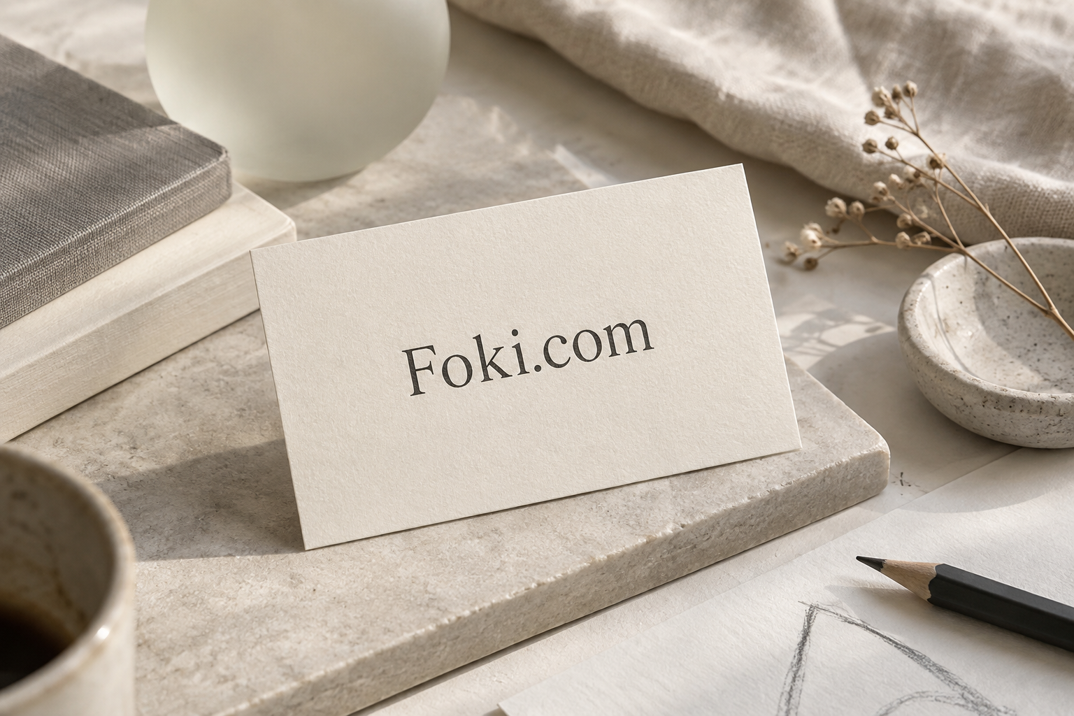 Foki.com printed on cream paper in soft daylight